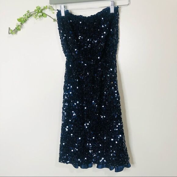 Tommy Hilfiger Navy Blue Sequins Strapless Dress - Picture 9 of 10